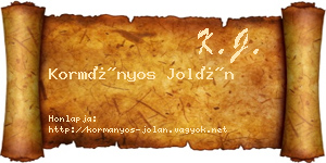 Kormányos Jolán névjegykártya