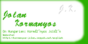 jolan kormanyos business card